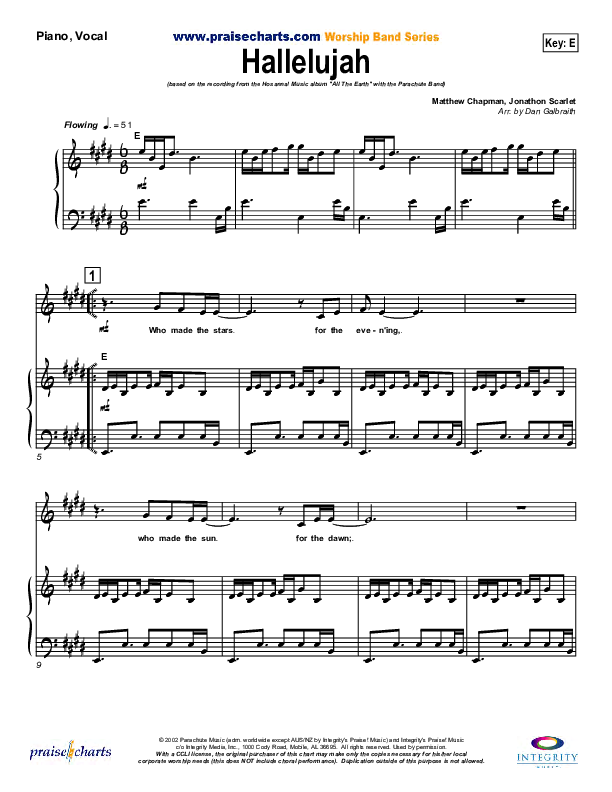 Hallelujah Piano/Vocal (Parachute Band)