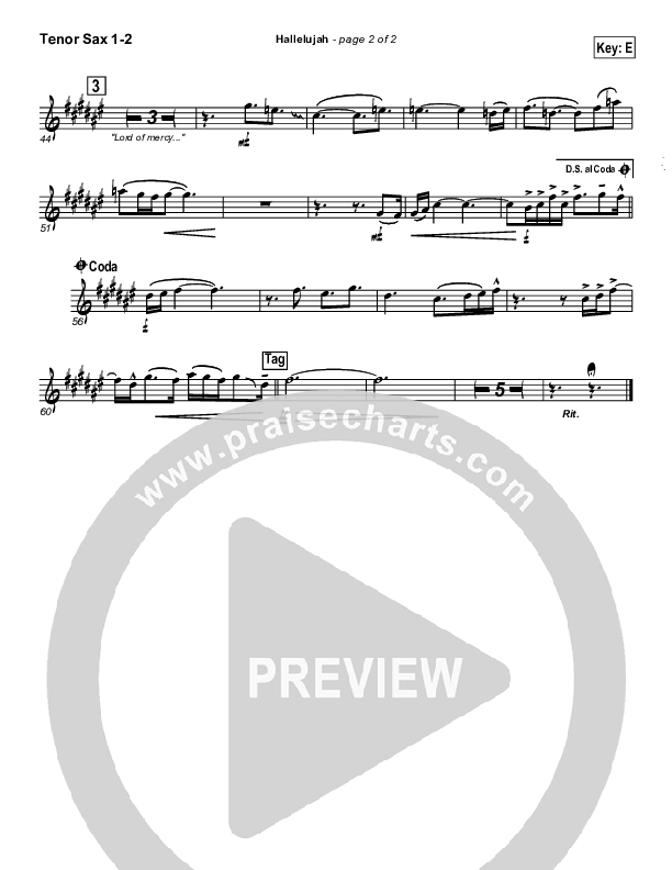 Hallelujah Tenor Sax 1/2 (Parachute Band)
