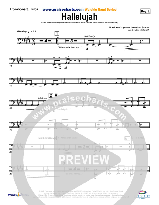 Hallelujah Trombone 3/Tuba (Parachute Band)