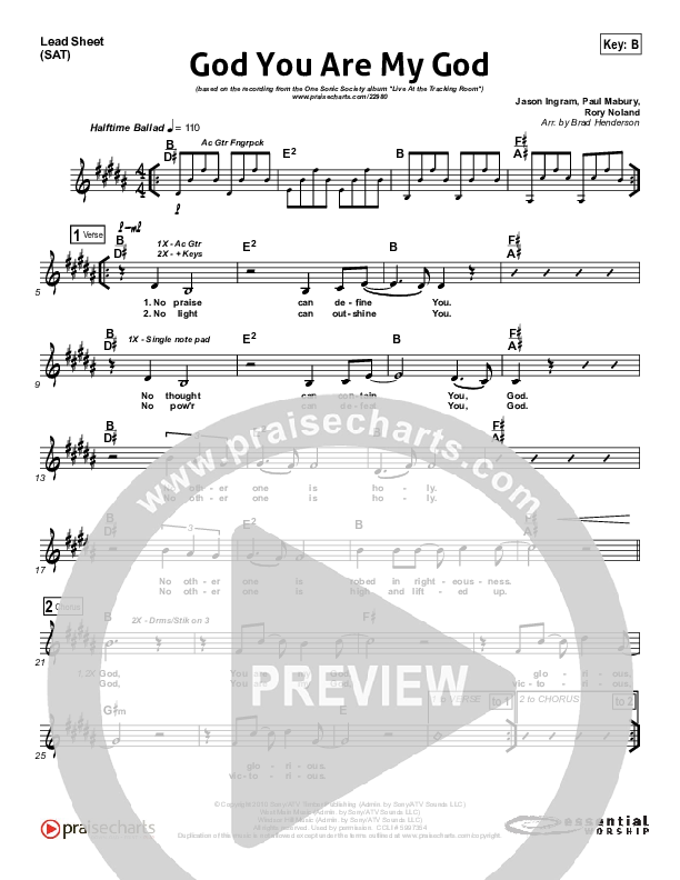 God You Are My God Lead Sheet (SAT) (One Sonic Society)