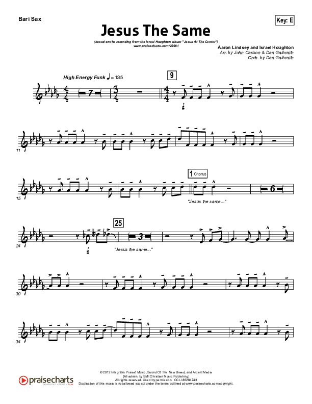 Jesus The Same Bari Sax (Israel Houghton)