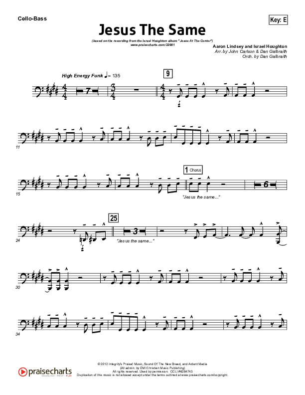 Jesus The Same Cello/Bass (Israel Houghton)