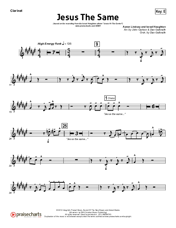 Jesus The Same Clarinet (Israel Houghton)