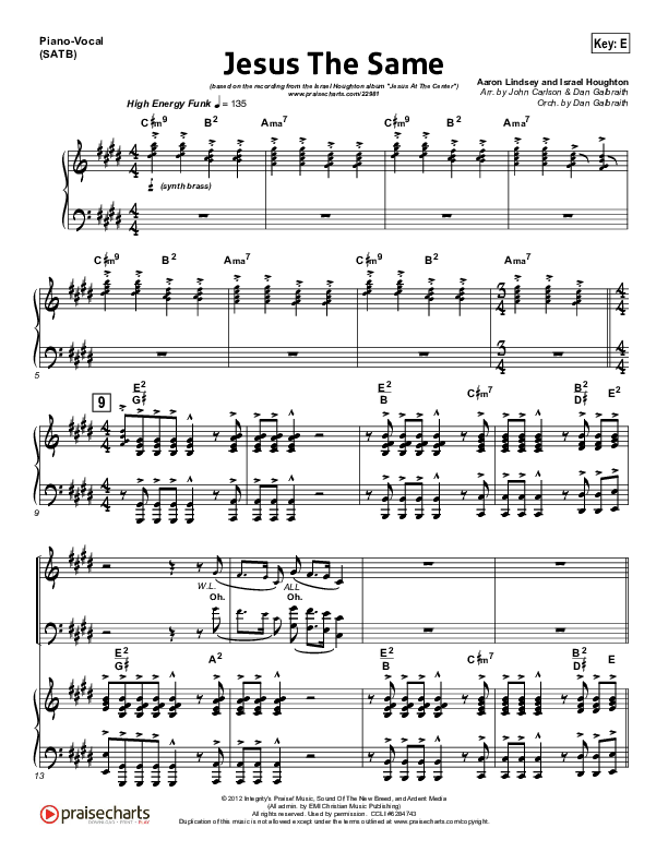 Jesus The Same Piano/Vocal (SATB) (Israel Houghton)
