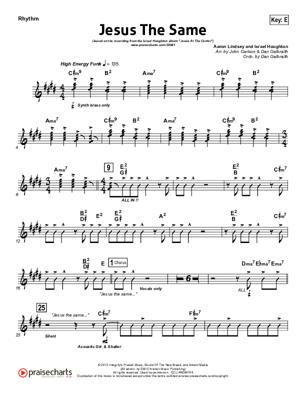 Jesus The Same Rhythm Chart (Israel Houghton)