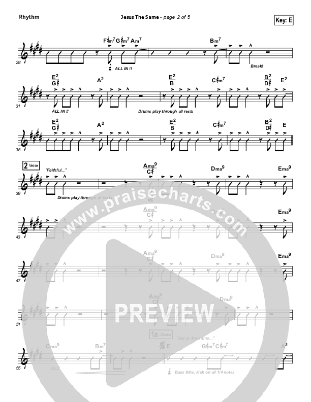 Jesus The Same Rhythm Chart (Israel Houghton)