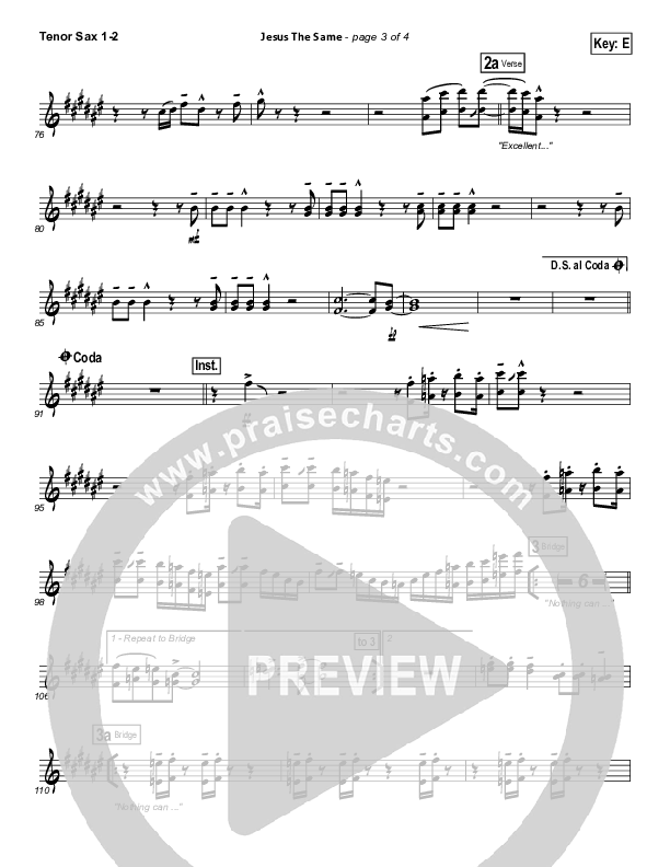 Jesus The Same Tenor Sax 1/2 (Israel Houghton)