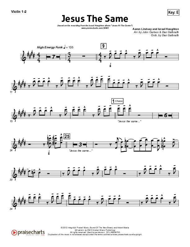 Jesus The Same Violin 1/2 (Israel Houghton)