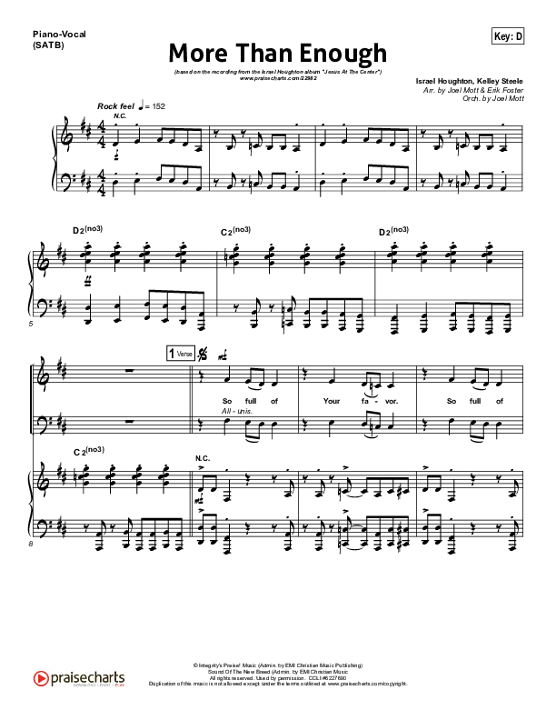 More Than Enough Piano/Vocal (Israel Houghton)