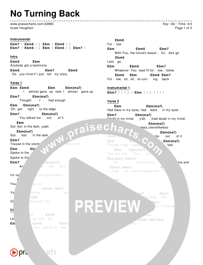 No Turning Back Chords & Lyrics (Israel Houghton)