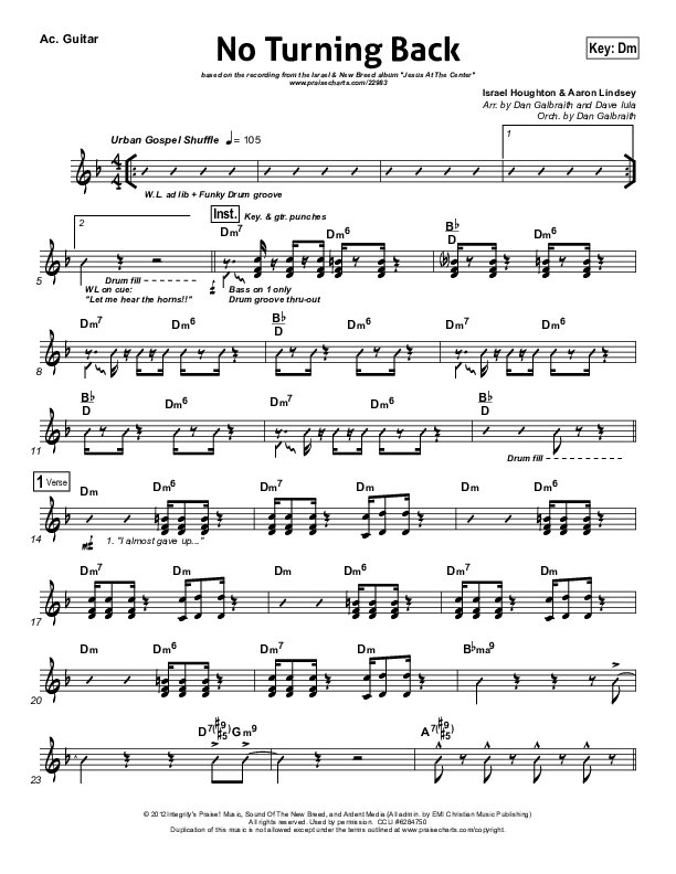 No Turning Back Acoustic Guitar (Israel Houghton)