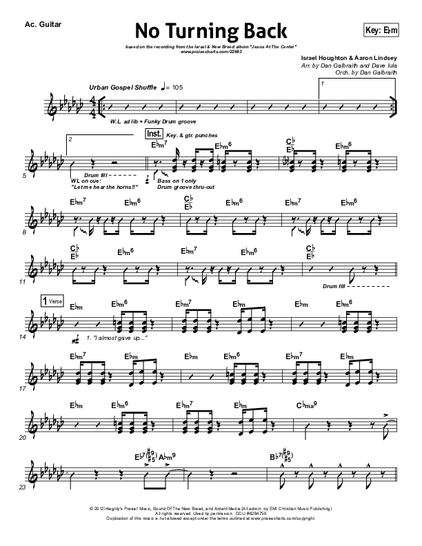 No Turning Back Acoustic Guitar (Israel Houghton)