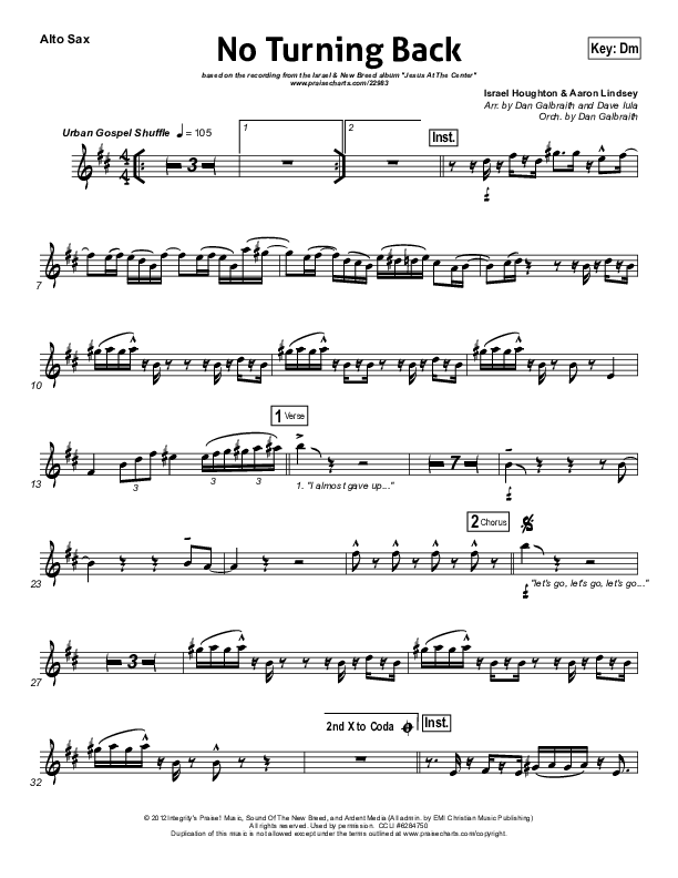No Turning Back Alto Sax (Israel Houghton)