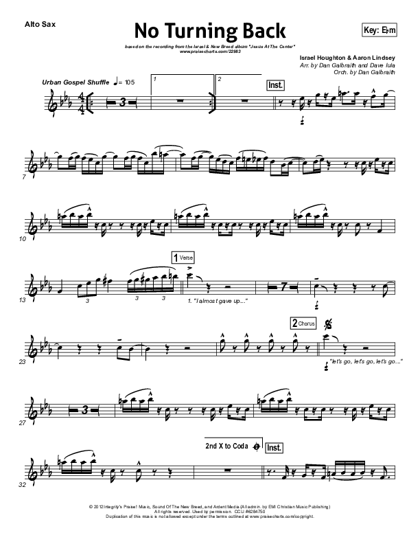 No Turning Back Alto Sax (Israel Houghton)