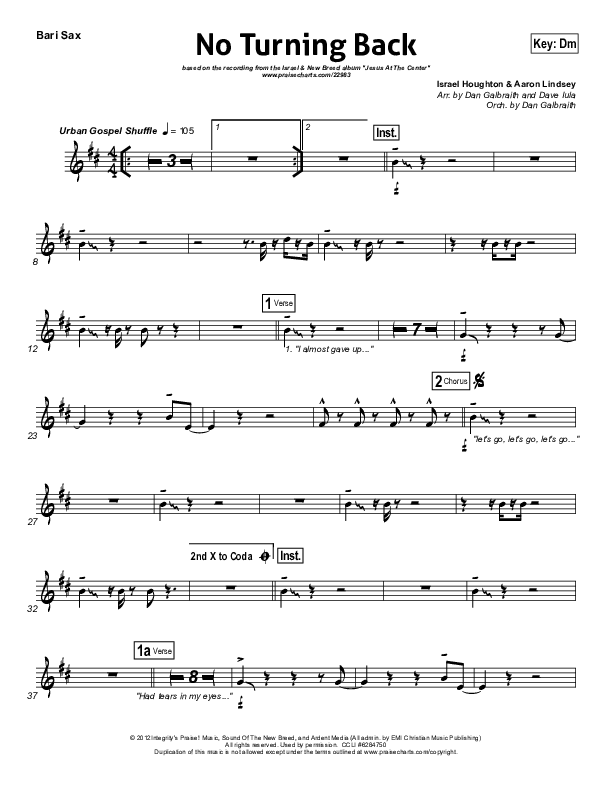 No Turning Back Bari Sax (Israel Houghton)