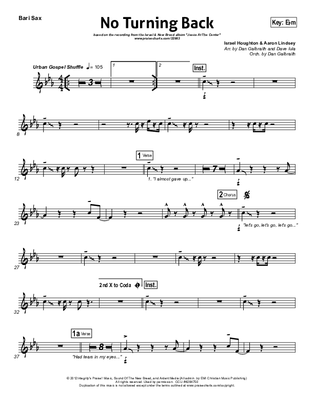 No Turning Back Bari Sax (Israel Houghton)