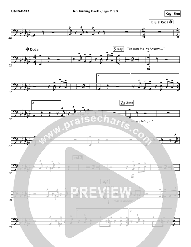 No Turning Back Cello/Bass (Israel Houghton)
