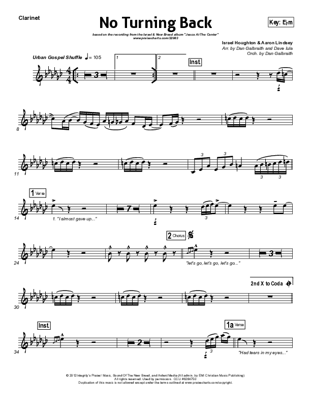 No Turning Back Clarinet (Israel Houghton)