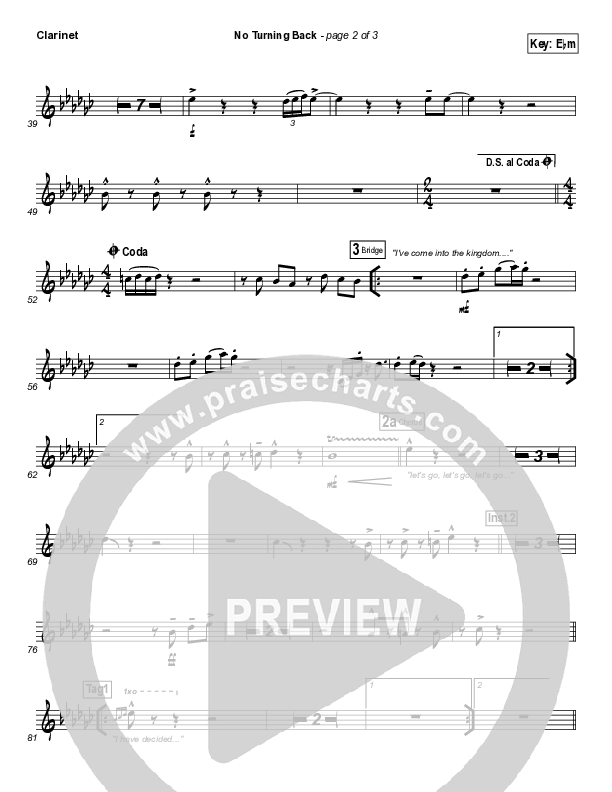 No Turning Back Clarinet (Israel Houghton)