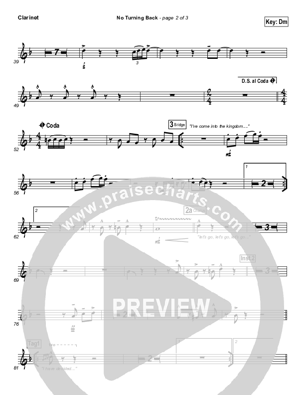 No Turning Back Clarinet (Israel Houghton)