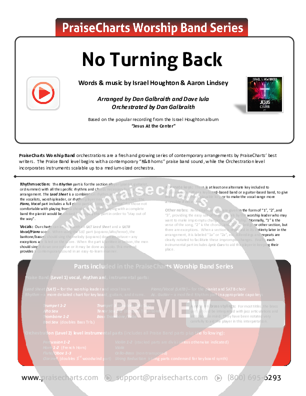 No Turning Back Cover Sheet (Israel Houghton)