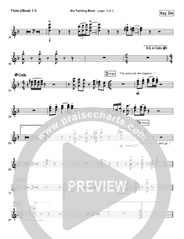 No Turning Back Flute/Oboe 1/2/3 (Israel Houghton)