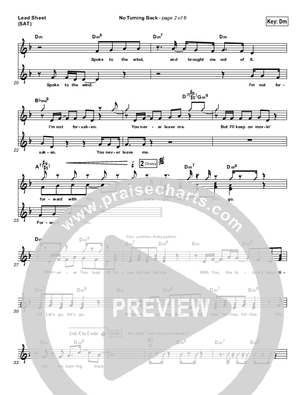 No Turning Back Lead Sheet (Israel Houghton)