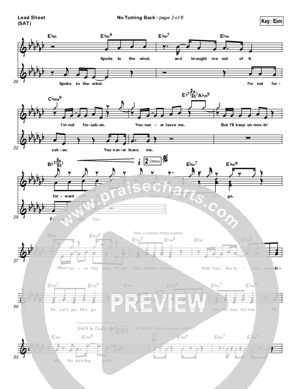 No Turning Back Lead Sheet (Israel Houghton)