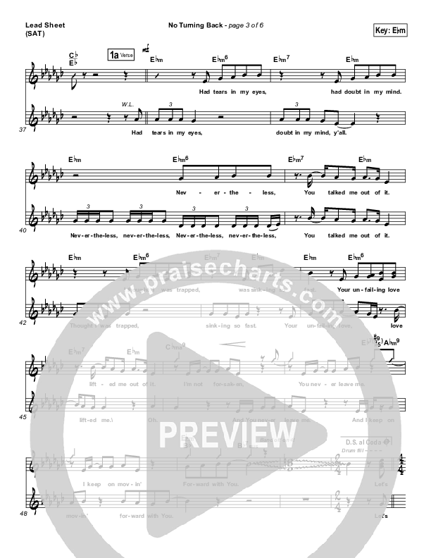 No Turning Back Lead Sheet (Israel Houghton)