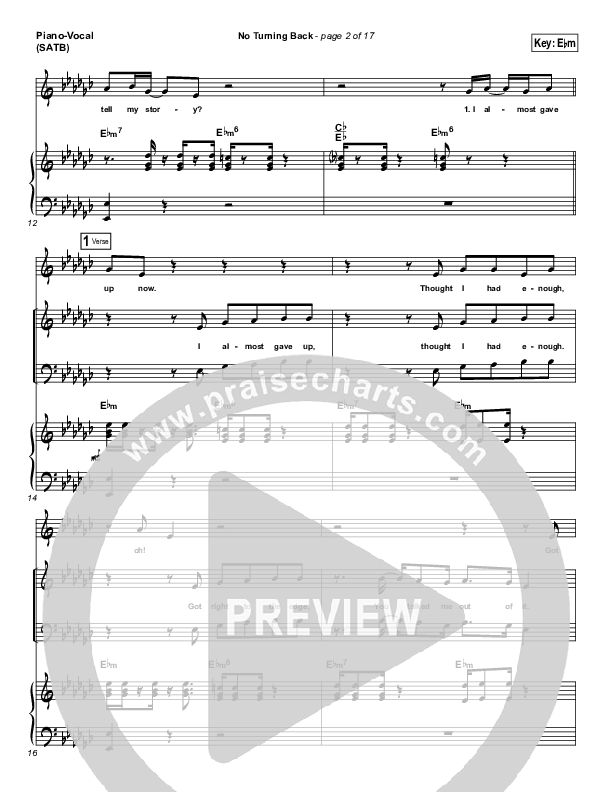 No Turning Back Piano/Vocal & Lead (Israel Houghton)