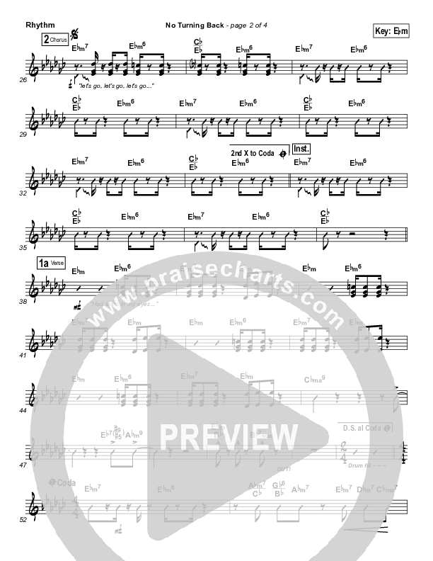 No Turning Back Rhythm Chart (Israel Houghton)