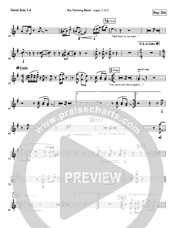 No Turning Back Tenor Sax 1/2 (Israel Houghton)