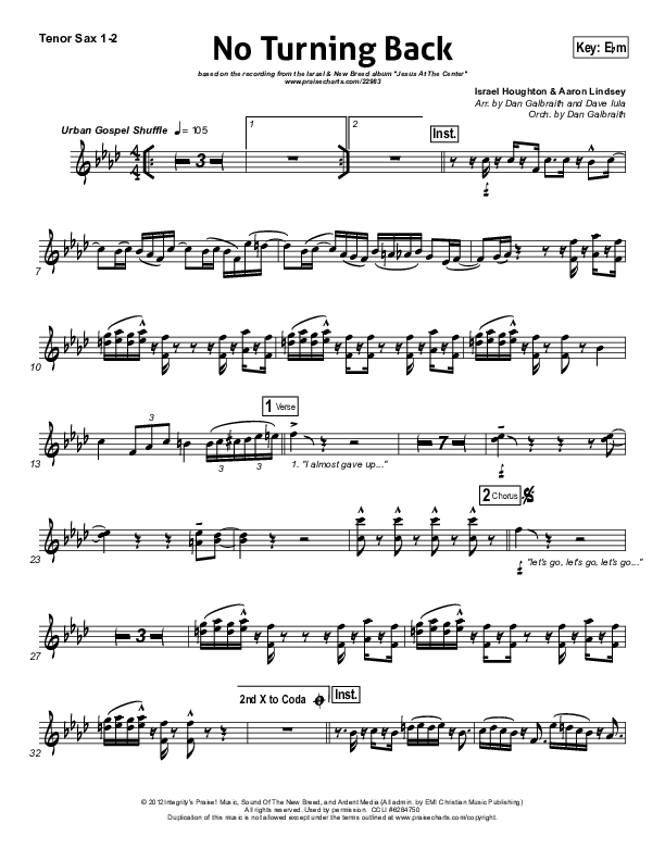 No Turning Back Tenor Sax 1/2 (Israel Houghton)