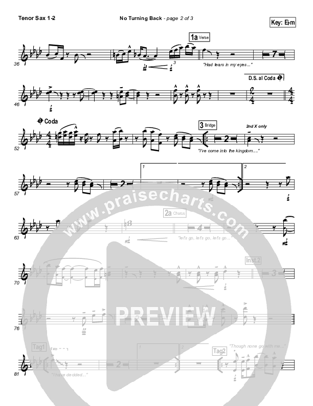 No Turning Back Tenor Sax 1/2 (Israel Houghton)