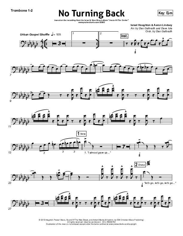 No Turning Back Trombone 1/2 (Israel Houghton)