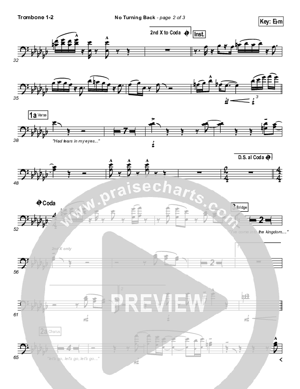 No Turning Back Trombone 1/2 (Israel Houghton)