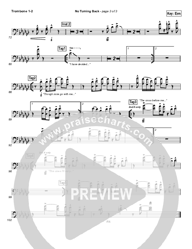 No Turning Back Trombone 1/2 (Israel Houghton)