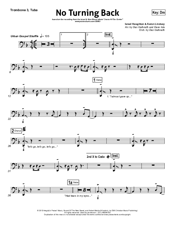 No Turning Back Trombone 3/Tuba (Israel Houghton)