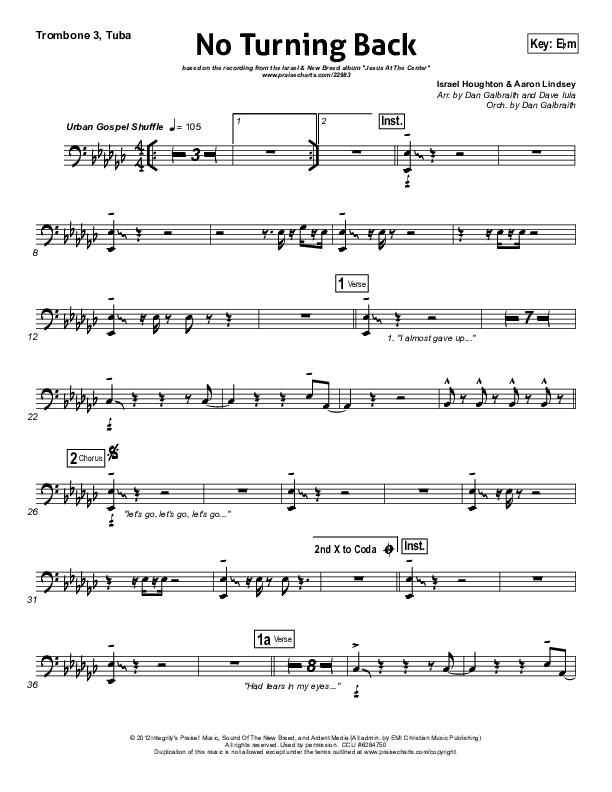 No Turning Back Trombone 3/Tuba (Israel Houghton)
