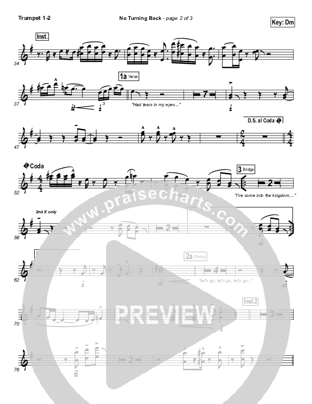 No Turning Back Trumpet 1,2 (Israel Houghton)