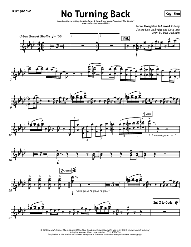 No Turning Back Trumpet 1,2 (Israel Houghton)