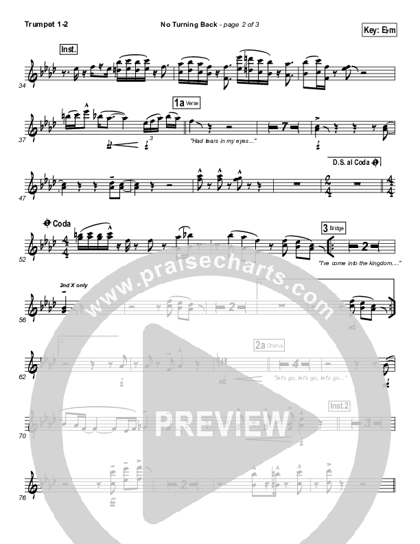 No Turning Back Trumpet 1,2 (Israel Houghton)