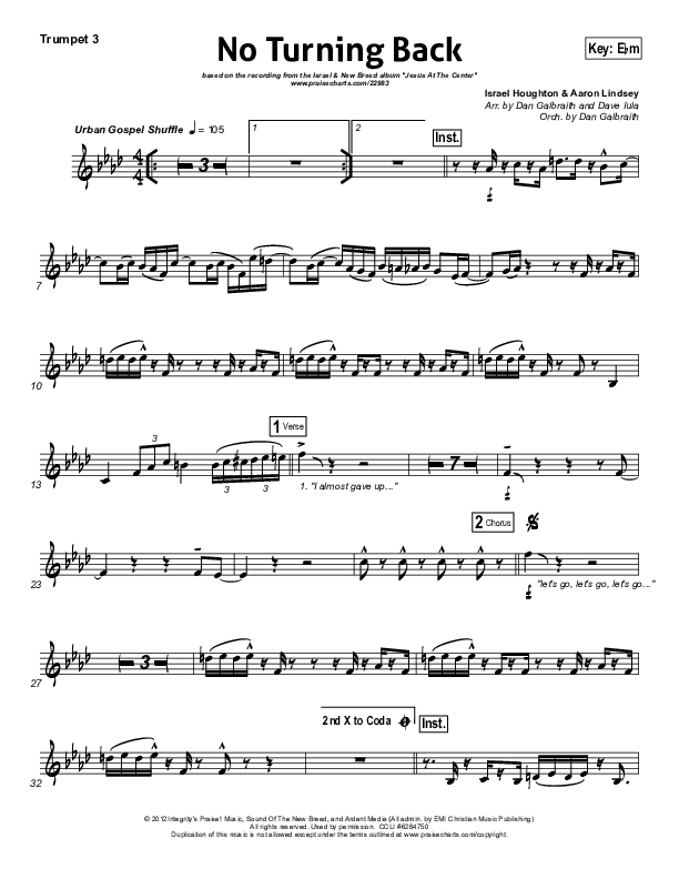 No Turning Back Trumpet 3 (Israel Houghton)