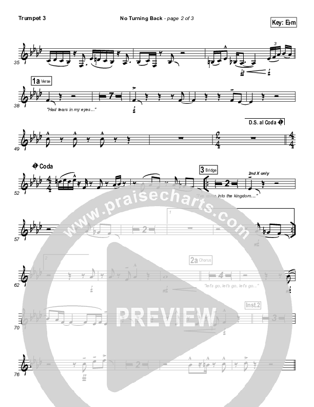 No Turning Back Trumpet 3 (Israel Houghton)