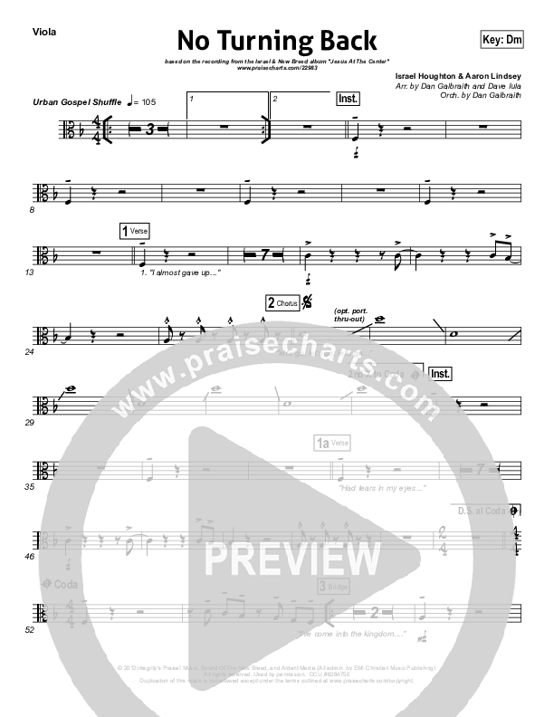 No Turning Back Viola (Israel Houghton)