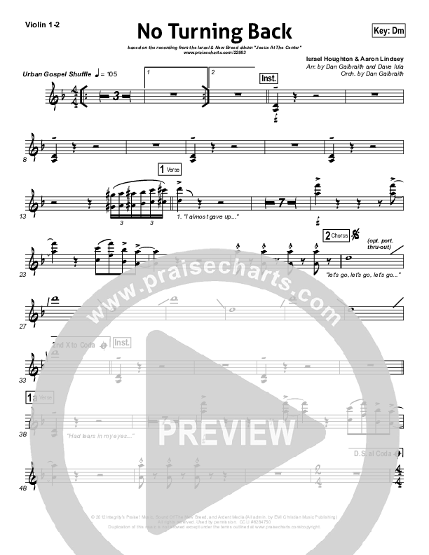 No Turning Back Violin 1/2 (Israel Houghton)