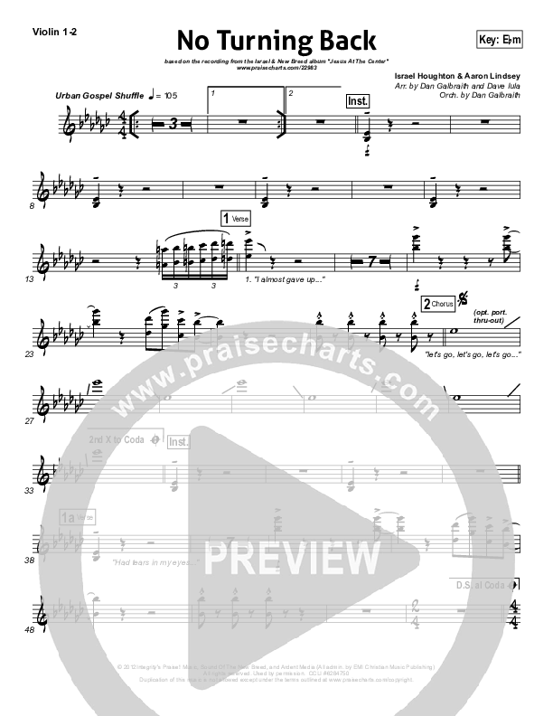No Turning Back Violin 1/2 (Israel Houghton)