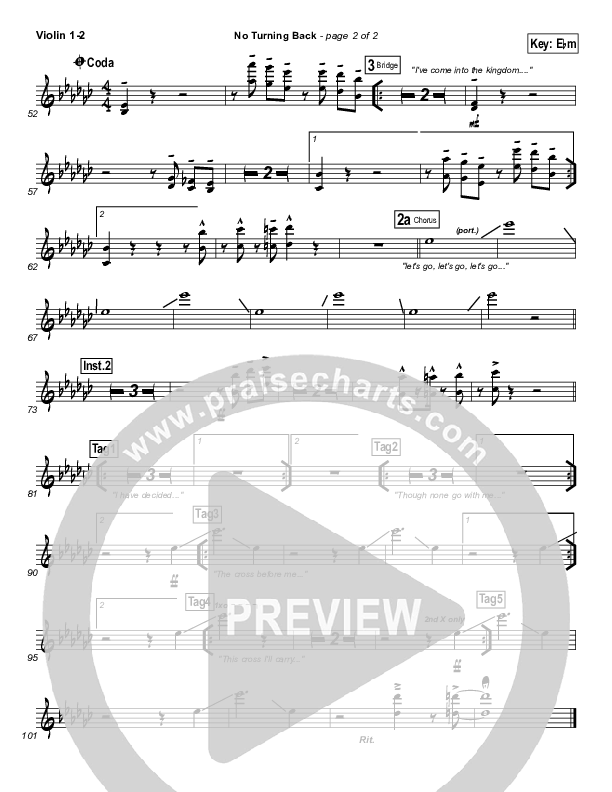 No Turning Back Violin 1/2 (Israel Houghton)