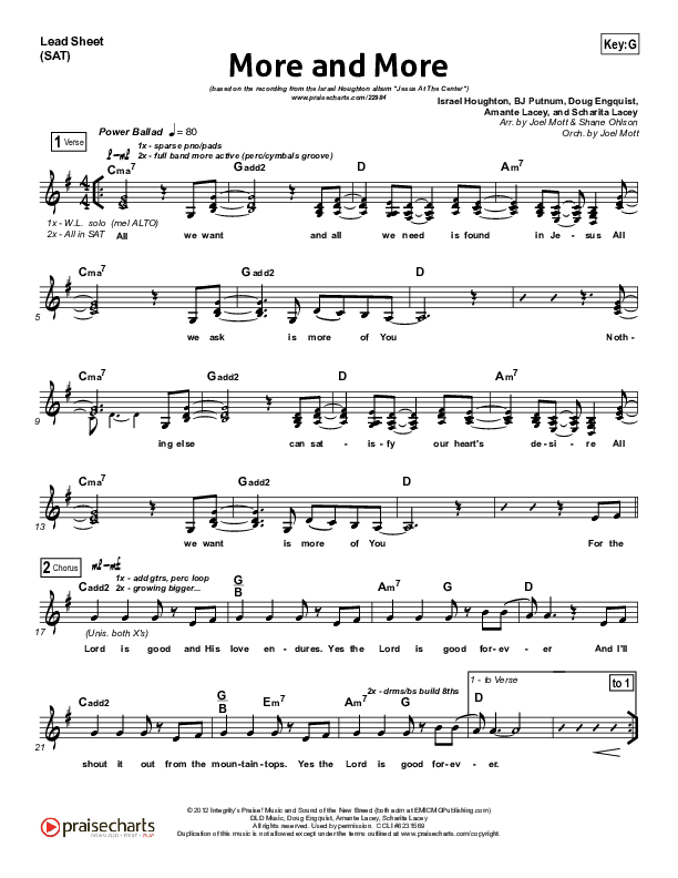 More And More Lead Sheet (Israel Houghton)