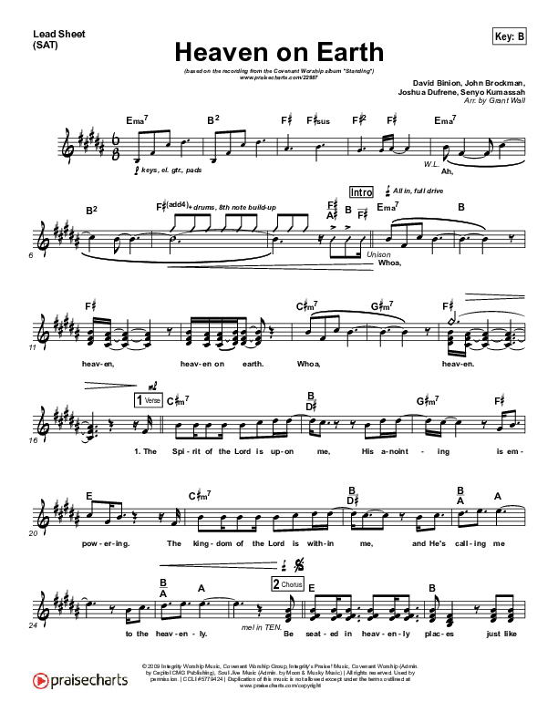 Heaven On Earth Lead Sheet (Covenant Worship)